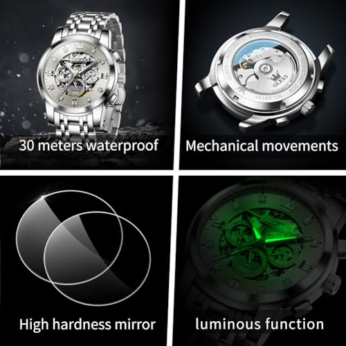 Image of OLEVS Mens Automatic Watches Skeleton Mechanical Self Winding Luxury Fashion Dress Wrist Watch Luminous Waterproof