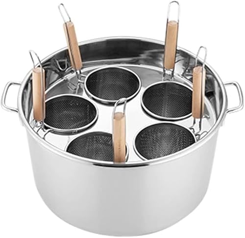 WJFLUCK 5 Holes Pasta Cooker Insert Set with Removable Basket and Lid, Stainless Steel Asparagus Vegetable Steamer Spaghetti Pasta Stovetop Cooker [Energy Class A]