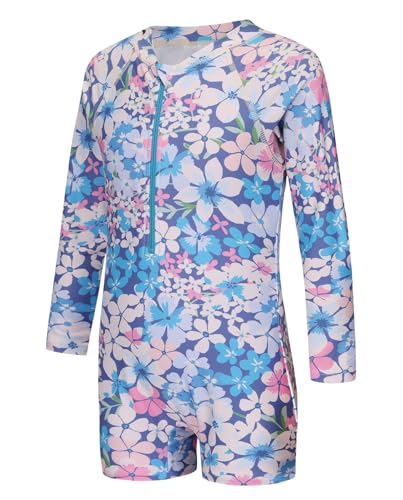 Image of Girls One Piece Swimsuits for Girls Long Sleeve Bathing Suit Sun Protection Rash Guard with Front Zipper 3-16 Years