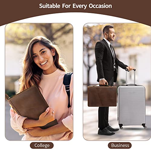 Ringsun Genuine Leather Portfolio Organizer for Men Women with Handle, Full Grain Leather Padfolio Folder with Zipper Business Resume Portfolio for 12.9" iPad, Brown, RS118