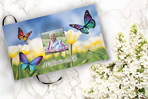 Image of Wild Butterflies Photo Funeral Guest Book for Memorial Service and Celebration of Life Guest Book for Memorial Service - Beautiful & Vibrant Sign in Book for Funeral