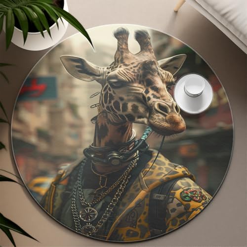 Tapis rond girafe lavable en machine avec envers antidérapant