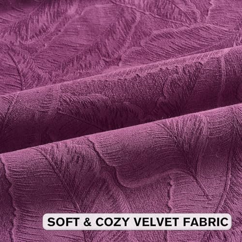 Image of FUTEI Pack of 2 Velvet Throw Pillow Covers 20x20 Inch Soft Embossed Leaf-Relief Textured Decorative Cushion Cases Modern Natural Farmhouse Accent for Couch Bed Living Room, Purple