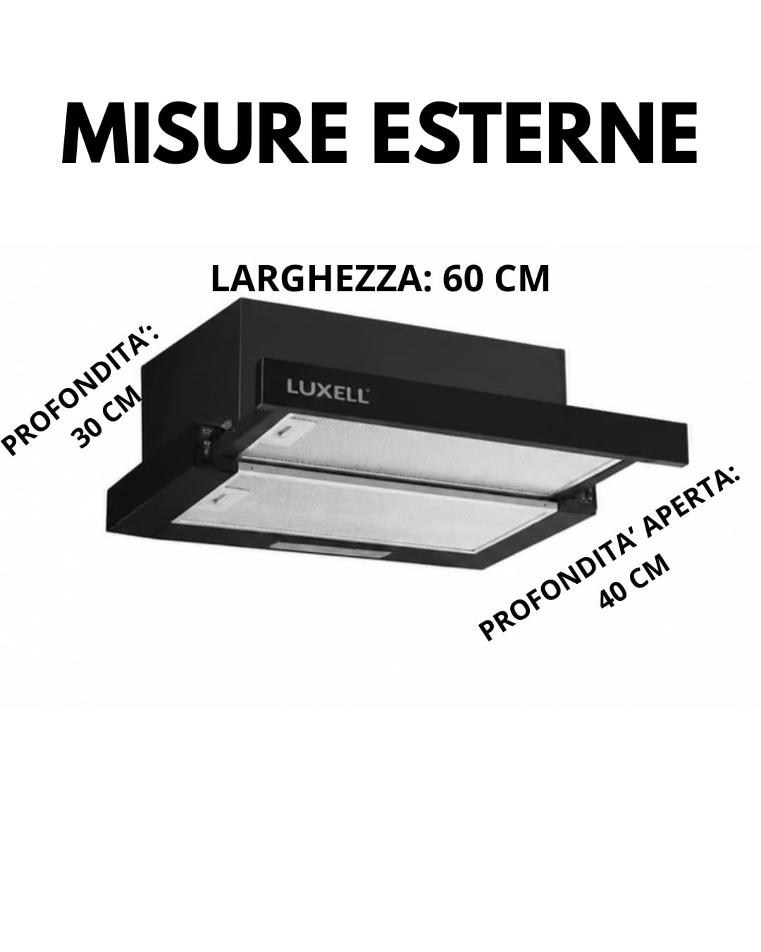 Cappa Aspirante Da Incasso 60 cm Nera Black, Alimentazione: 220-240 V Frequenza: 50/60 Hz, Potenza: 90 W, Portata aria: 250 m³/h, Classe di isolamento: Classe I, Grado di protezione: IPX10