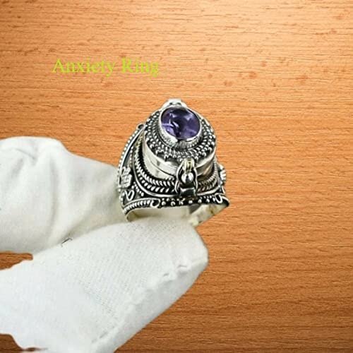 Rings Natural Amethyst Poison Ring, Sterling Silver Ring, Openable Poison Ring, Secret Box Ring, Mother Day Gift, Anxiety Ring, Fidget Ring Gift For Her BY SHREESHYAMJEWELLER2