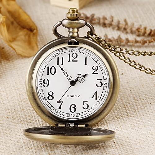 Tiong Vintage Bronze Mascot Dragon and Phoenix Pattern Pocket Watch, Openwork Engraved Quartz Pocket Watch, Arabic Numeral Pocket Watch with Chain Gift