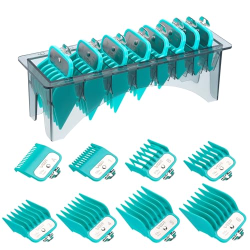 VGR 891 Professional Hair Clipper Attachment Comb Set，8 Pcs Hair Cutting Guide Combs with Limit Comb Rack for Most Hair Clippers，with Metal Clip，from 1/16 Inch to 3/4 Inch(1.5-19mm)