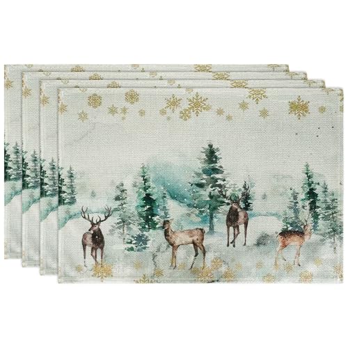 4 Stück Weihnachten Platzsets, 30x45cm Kiefern Elch Schneeflocken...