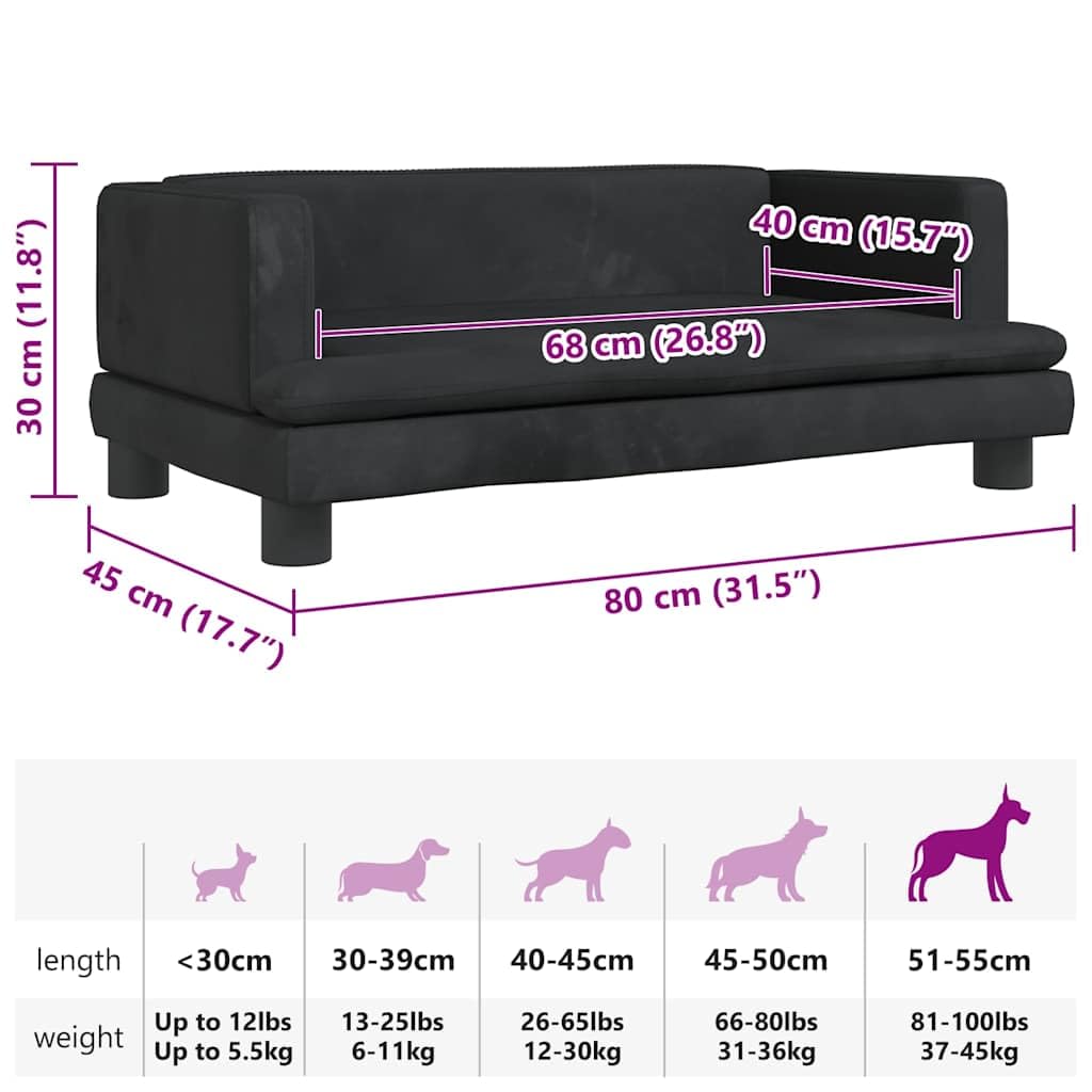 Cuccia per cani in velluto nero, 80 x 45 x 30 cm, con materasso morbido, cestino antiscivolo e rivestimento sfoderabile, ideale come posto per dormire per animali domestici, cuccioli, anziani