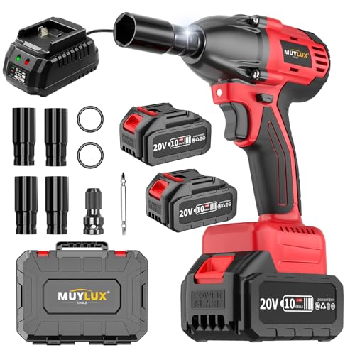 Muylux 430N·m Cordless Impact Wrench 1/2" with 2 Batteries