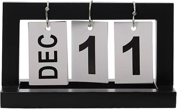 Wooden Perpetual Calendar,Reusable Desktop Flip Calendar,Retro Decorated Office Desk Calendar,Suitable for Home Offices Desktop Accessories black