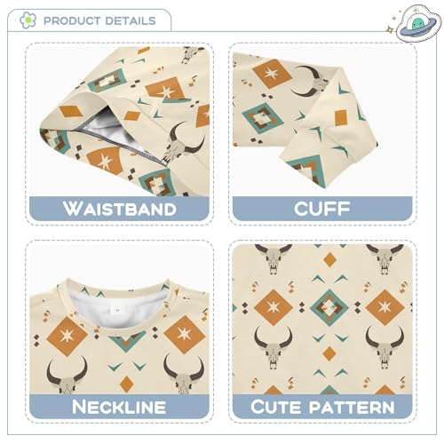 JUNZAN Western Cow Skulls Geometric Vintage Little Boys Sweatshirts Hoodies Fleece Boys Sweat Shirt Sports 4T3