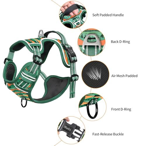 Image of HEELE Dog Harness, No Pull Adjustable Padded Reflective Harness for Small Medium Large Dogs with Handle for Walking Training, Wilderness, S