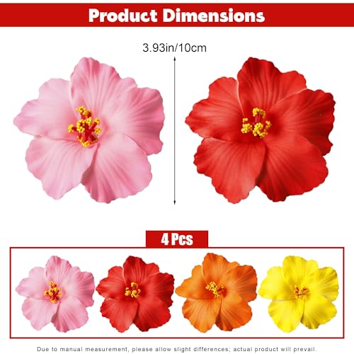Pinzas para el cabello Hawaiian Flower, set de 4 clips flor Hibisco para mujer, accesorios tropicales para fiestas y vacaciones en la playa miniatura 2