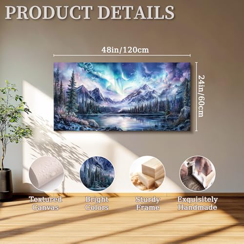 SERIMINO Aurora Landscape Large Wall Art, Mountain Forest Lake Nature Decor Art Prints, Fantasy Nightscape Artwork for Walls, Moonlit Night Canvas Art Wall Decor Living Room Bedroom Office 24"X48"