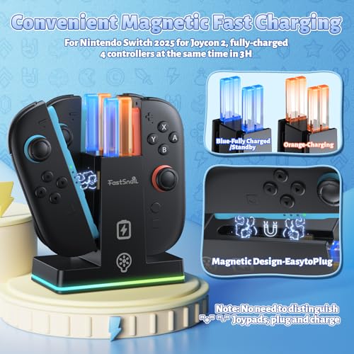Image of FASTSNAIL Charging Dock for Nintendo Switch 2(2025) for Joy-Con 2, Dual-Direction Magnetic Fast Controller Charger Station with 9 RGB Light & Charging Cable for Joycon 2 Stand Accessories