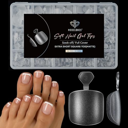 Image of Modelones Extra Short Toe Nail Tips, Square Toe Nail Tips Full Cover 510PCS 15 Sizes for Natural Wear Toenails Press On Pre-Etched Soft X Nail Gel Fake Toenail Matte Toe Tips for DIY Salon Use