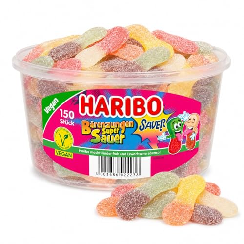 HARIBO Bärenzungen super sauer vegan 150 Stück einzeln verpackt 1 35 kg Vorratspackung mit fruchtigen Geschmackskombinationen & angenehm saurer Note