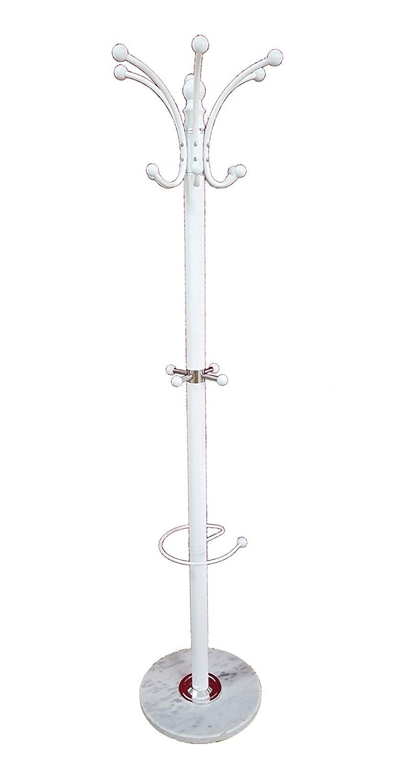 Appendiabiti da Terra Bianco con piedistallo in Marmo, attaccapanni per Giacche, Cappotti, Cappelli, con portaombrelli-EN-23261