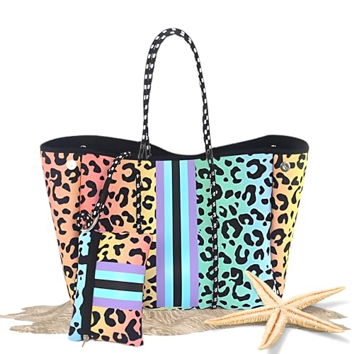 SACKTORLEX BOLSO PLAYA Mujer Grande Impermeable+Pouch INCLUIDO-bolsa playa de mano TOTE BAG tela Neopreno con cierre Mágnetico Ligero y Multiusos para Piscina, Playa, Trabajo y Viaje (ANIMAL PRINT)