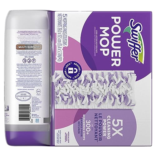 Swiffer Power Mop Refill Pack, Floor Cleaner for Mopping Tile, Vinyl, Laminate, Wood in Home, Bathroom, Kitchen, All Purpose Multi-Surface Cleaning, 5 Pads + 1 Lavender Solution - Image 3