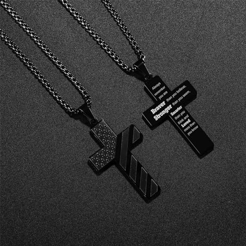 RWQIAN American Flag Cross Necklace for Men Bible Verse, Christian Religious Scriptures Faith Baptism 1st First Communion Pendant Chain for Boys, Fathers Dad Day Graduation Jewelry Gifts for Him3
