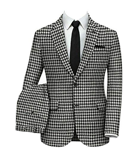 Houndstooth Blazer White Mens Slim Fit Plaid Dogstooth Tuxedo Prom Wedding Party Groom Sports Jacket Coat Suits