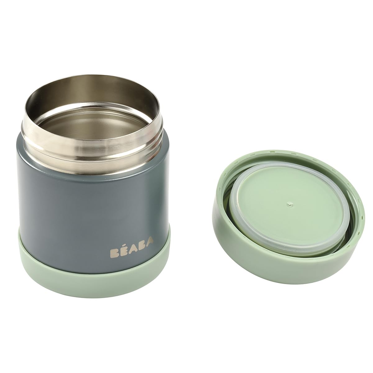 BÉABA, Portion de Conservation Repas Bébé/Enfant, Inox, Isotherme, Conserve Chaud/Froid Aliments, Double parois, 100% hermétique, 300 mL (Mineral grey/Sage green)
