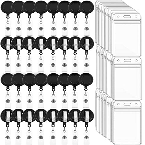 50 Pack Retractable Badge Reels With Swivel Alligator Clip And 50 Pack Vertical Id Card Holders Retractable Badge Holders With Clip Id Badge Clips With Name Card Holder For Nurses Office School #TOP7