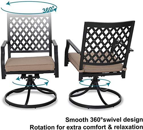 Phi Villa 5-Piece Outdoor Patio Dining Set Club Bistro Bar Sets, Steel Frame Slat Larger Square Table With 1.57“ Umbrella Hole, 4 Outdoor Swivel Rocker Chair #TOP4