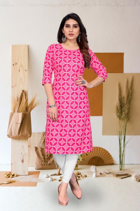 Image of JAKHANA Women's Crepe Printed Casual Straight Calf Length Round Nick Kurta Pack of 4