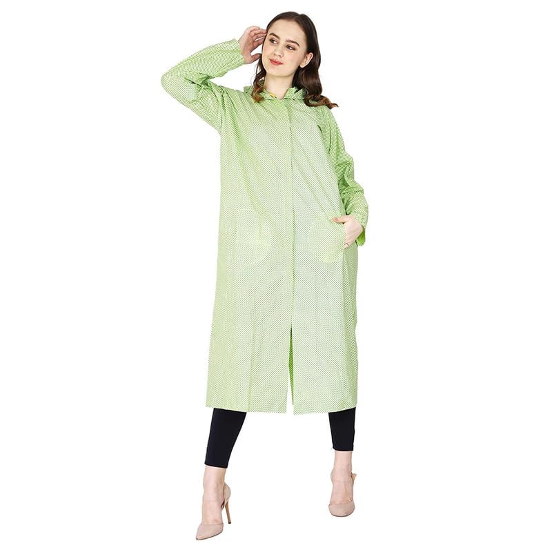 w+ Green Women's Dotted Print Raincoat with Side Pocket, One-Piece Light Weight Raincoat (Medium)-picture-34