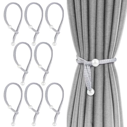8 Pezzi Sencillo Gris Lazos de Cortina,43.5cm Perlas Grises Tiebacks de Cortina,Correa de Cortina Decorados con Perlas,PráCticas y Bonitas,para el Hogar,Dormitorio,Oficina,DecoracióN de Cortinas
