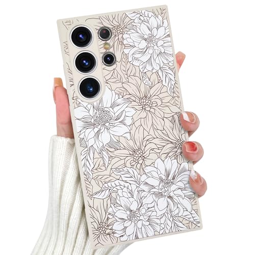 OOK Magnetic for Samsung Galaxy S24 Ultra Silicone Case,White Flower