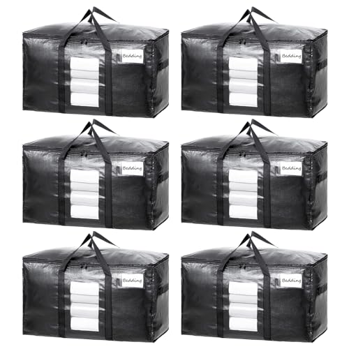 Image of TAILI Extra Large Moving Bags, 6 Pack Black Heavy Duty Totes For Storage with Visible Window, Wrap Around Handles, Storage Bags for Space Saving, Alternative to Moving Boxes