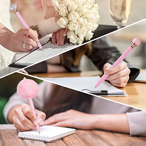 WEMATE 8Pcs Pink Ballpoint Pens Set Pen Bling for Women,Girly Pens,Black & Blue Ink Ball Point Pen Gifts for Wedding Bridesmaid Office (Pink) - Image 6
