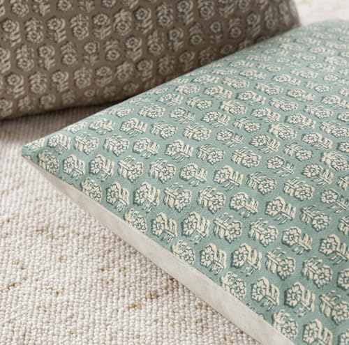 Image of Foindtower Set of 2 Decorative Neutral Floral Print Throw Pillow Covers Vintage Accent Farmhouse Cushion Covers Boho Home Decor for Sofa Couch Chair Bedroom Living Room Outdoor,22x22 Inch,Aqua Blue