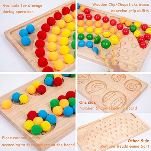 Image of Montessori Wooden Board Bead Game,Beads Counting for Kids,Fine Motor Toys-Number Handwriting Tracking Board-Early Tooders Rainbow Sorting Beads Montessori Toys for 3+ Years Old,Gifts for Boys Girls