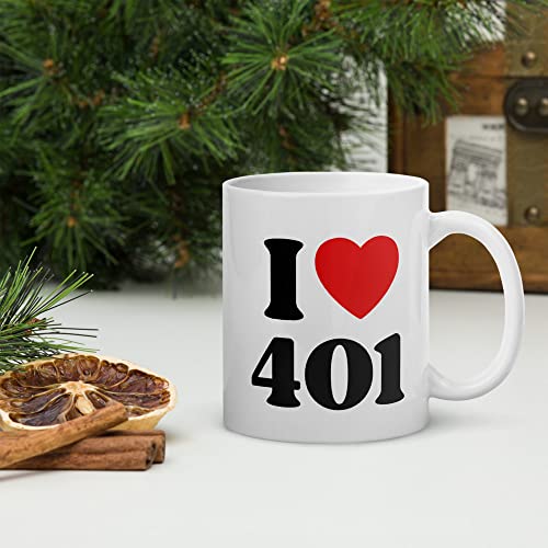 I Love 401 Coffee Mug Providence RI Area Code Red Heart