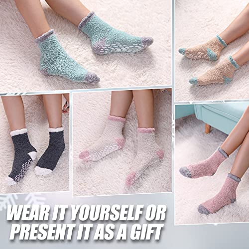 Non Slip Fuzzy Socks for Womens with Grips Anti Slip Hospital Socks Soft Plush Fluffy Cozy Sleep Winter Warm Slipper Socks (6 Pairs Multicolor Fuzzy Socks A) - Thumbnail 2