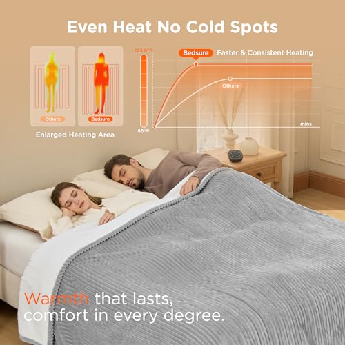 Image of Bedsure GentleSoft Electric Blanket Queen Size - Soft Ribbed Flannel Heated Blanket with Dual Control, Heating with 10 Heat Settings & 10 Time Settings, 8 hrs Timer Auto Shut Off (84 inchx90 inch, Light Grey)