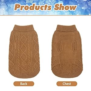 BINGPET Thermal Knitted Dog Sweater for Small Medium Large Dogs,Winter Dog Cat Coat Warm Sweartershirts Outfits,Classic Cable Knit Turtleneck Pullover Dog Jumper Coat Warm Sweartershirts