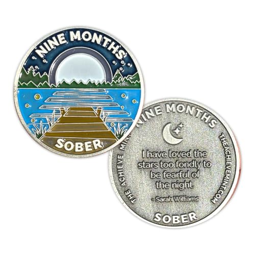 Image of The Achieve Mint 9 Months Sober Token | Nine Month Sober Chip | Non-AA Gift, Non-Religious Medallions for Women and Men Celebrating Sobriety