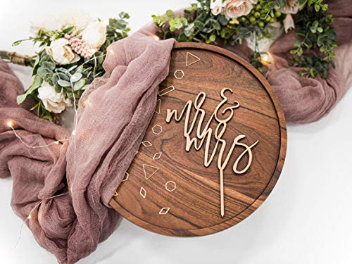 LS Designs Mr Mrs Cake Topper Rustic Wood Cake Topper Wedding Cake Topper Mr Mrs Cake Topper Large 5 1/2 Inches x 8 Inches Wedding Cake Toppers Rustic Cake Topper