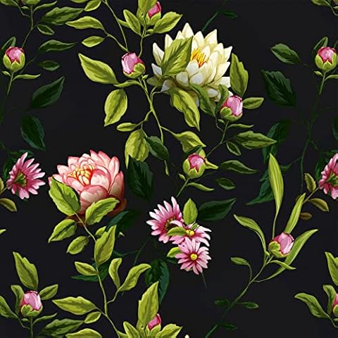 HotDecor Papel pintado floral negro para niñas Cover