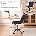 YOUNIKE Home Office Desk Chair with Wheels Armless Vanity Chair with Back Comfy Modern Leather Upholstered Rolling Task Chair Swivel Small Cute Sewing Chair No Arms Wide Adjustable Ergonomic Navy Blue