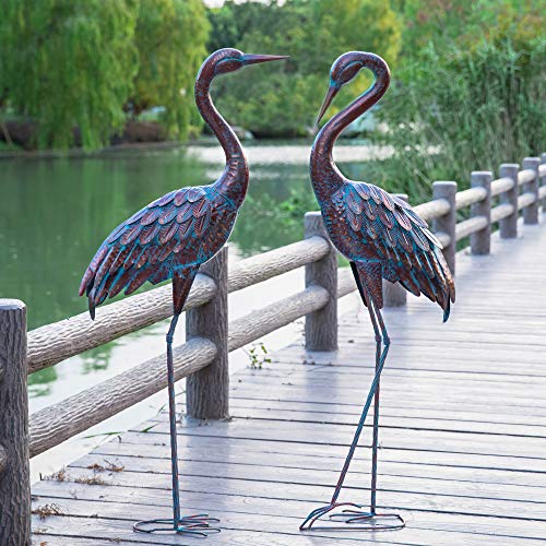 Kircust Garden Crane Statues Patina Heron Decoy, Standing Metal Crane Sculptures Bird Yard Art For Outdoor Decor, Set Of 2 #TOP6