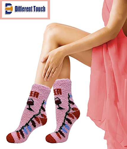 Image of SUMONA Different Touch 6 Pairs Cozy Fuzzy Non Skid Grip Hospital Home Slipper Socks