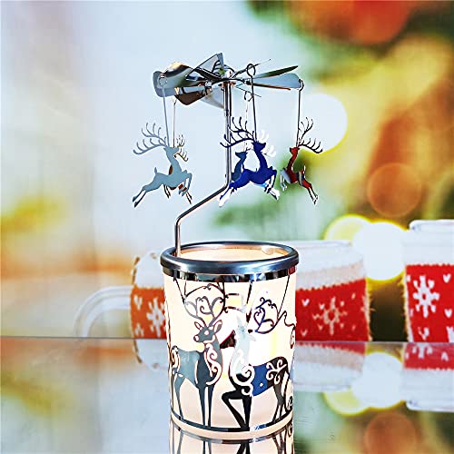 Kingnero Carousel Candle Reindeer Rotary Candle Holder Spinning Tea Light Windmill Rotating Candlestick #TOP1