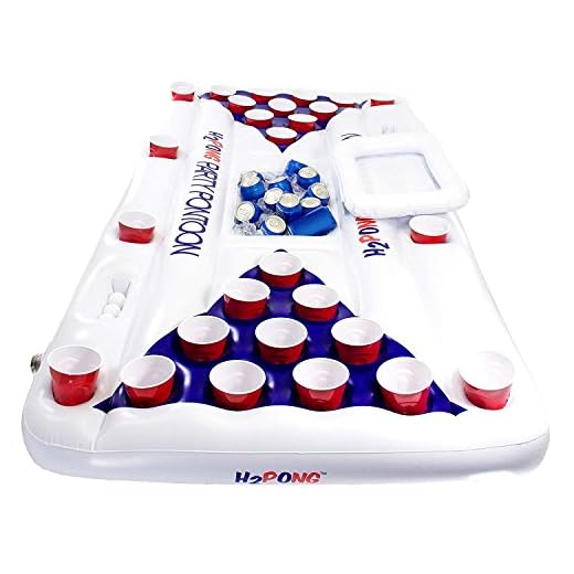 Play Platoon H2PONG Inflatable Beer Pong Raft With Cooler, Includes 5 Ping Pong Balls - Floating Pool Party Game Float Set with Built In Cooler